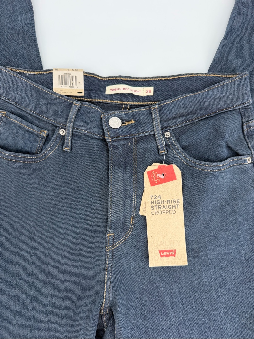 Levi’s 724 Jeans Womens 6 W28 High Rise Straight Cropped Black Raw Hem NWT - Picture 6 of 16